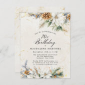 Winter Weiße Blumengrün 70. Geburtstag Einladungspostkarte (Vorne/Hinten)