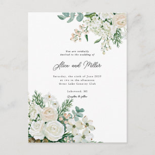 Winter Weiße Rosen Hartriegel und Fichten Hochzeit Postkarte