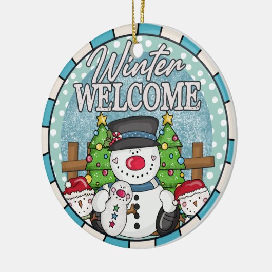 Winter Welcome Snowman Family Weihnachten Keramik Ornament (Links)