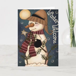 Winter Welcome Snowman Folk Art Grußkarte Feiertagskarte