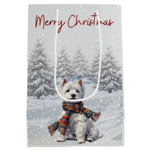Winter Westie Frohe Weihnachtsgeschenktasche Mittlere Geschenktüte (Rückseite)