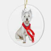 Winter Westie in einem Roten Scarf Keramik Ornament (Links)