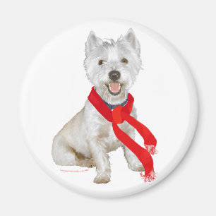 Winter Westie in einem Roten Scarf Magnet
