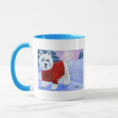 Winter Westie Tasse mit farbigem Griff (Links)