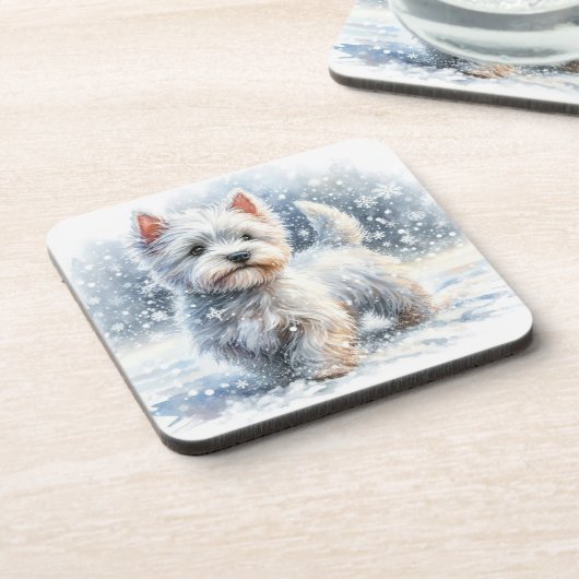 Winter Westie Untersetzer (Linke Seite)