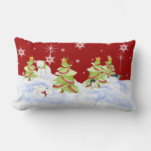 Winter Whimsey Pinguin Polar Bären Babys im Schnee Lendenkissen