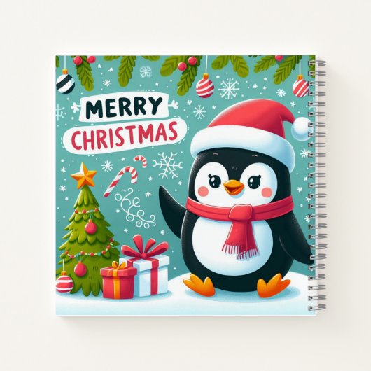 Winter Whimsy: Festes Penguin Square Notebook Notizblock (Rückseite)