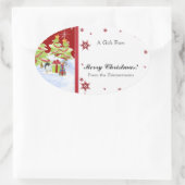 Winter Whimsy Niedlich Pinguin Babys in Snow Star Ovaler Aufkleber (Tasche)