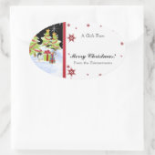 Winter Whimsy Niedlich Pinguin Babys in Snow Star Ovaler Aufkleber (Tasche)