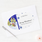 Winter Whimsy Niedlich Pinguin Babys in Snow Star Ovaler Aufkleber (Umschlag)