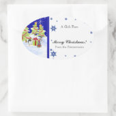 Winter Whimsy Niedlich Pinguin Babys in Snow Star Ovaler Aufkleber (Tasche)