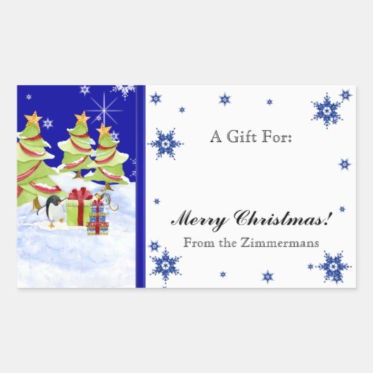 Winter Whimsy Niedlich Pinguin Babys in Snow Star Rechteckiger Aufkleber (Vorderseite)