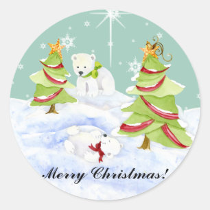 Winter Whimsy Niedlicher Eisbär Babys in Snow Star Runder Aufkleber