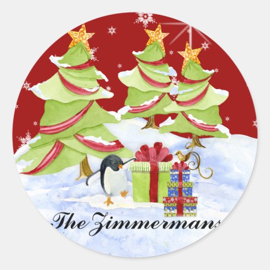 Winter Whimsy Niedlicher Eisbär Babys in Snow Star Runder Aufkleber (Vorderseite)