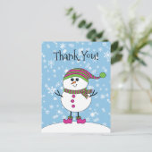 Winter Whimsy Snowman Danke Postkarte (Stehend Vorderseite)