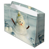 Winter Whimsy Snowman Große Geschenktüte (Rückseite Schrägansicht)