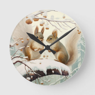 Winter Whispers: Eichhörnchen Snowdance Runde Wanduhr