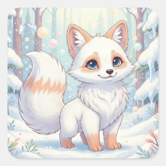 Winter Whispers of the Little Fox Quadratischer Aufkleber