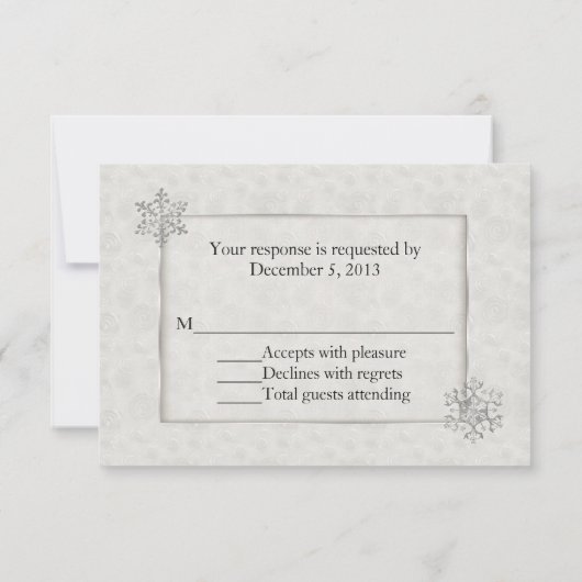 Winter White and Silver Snowflake Wedding RSVP (Rückseite)