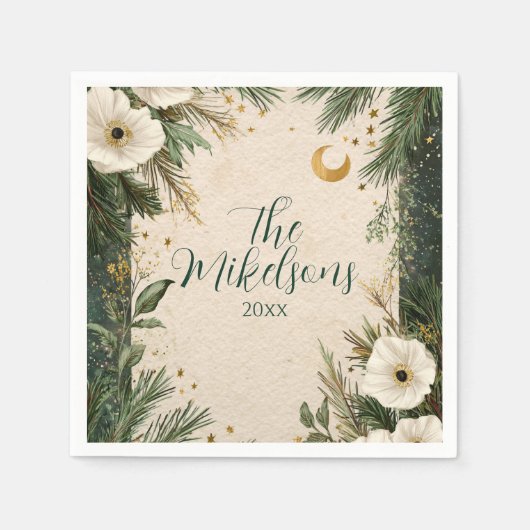 Winter White Anemone Weihnachtsfest Party Serviette (Vorderseite)