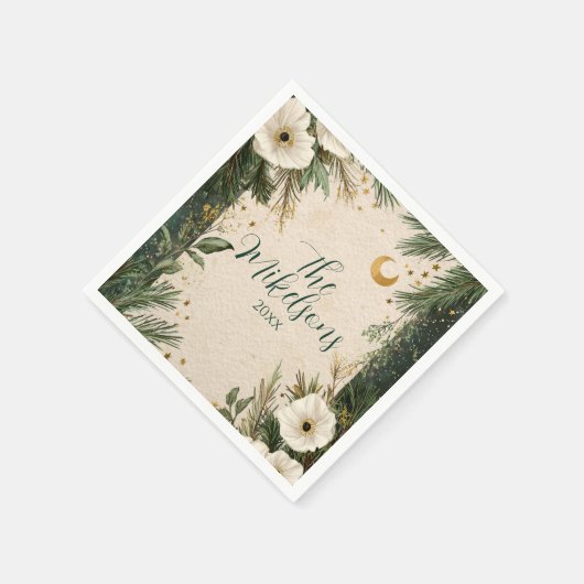 Winter White Anemone Weihnachtsfest Party Serviette (Ecke)