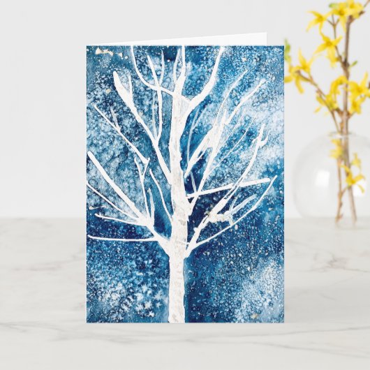 Winter white birch tree Christmas Karte (Gelbe Blume)