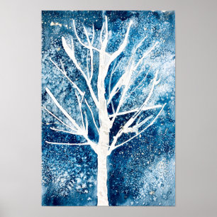 Winter white birch tree Christmas Poster