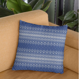 Winter White & Blue Fair Isle Strickmuster Kissen