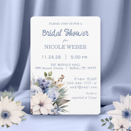 Winter White Blue Floral Bridal Dusche Einladung