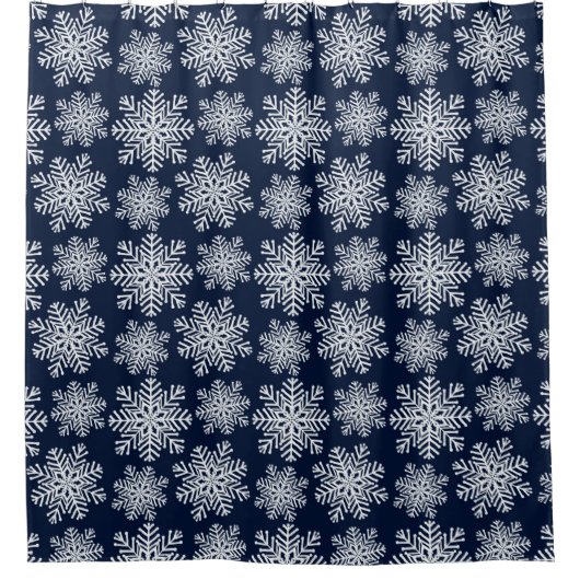 Winter White Blue Snowflakes Wunderland Muster Duschvorhang (Vorderseite)