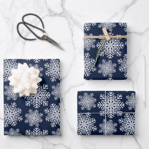 Winter White Blue Snowflakes Wunderland Muster Geschenkpapier Set