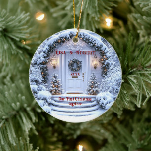 Winter White Door Wreath Erstes Weihnachten gemein Keramik Ornament