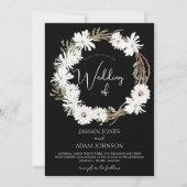 Winter White Floral Black Christmas Wreath Wedding Einladung (Vorderseite)