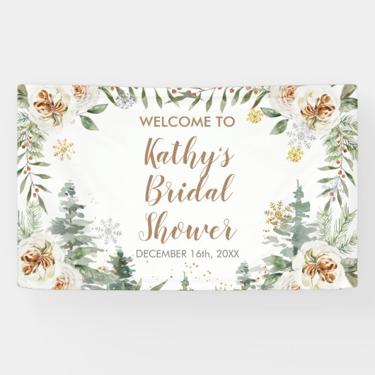 Winter White Floral Brautparty Grosses Banner (Horizontal)