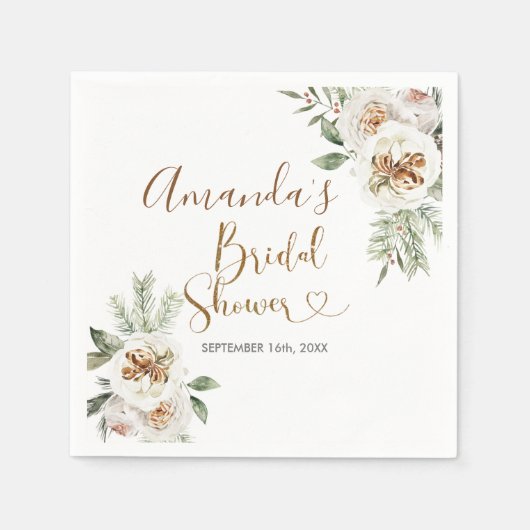 Winter White Floral Christmas Baby Dusche Napkin Serviette (Vorderseite)