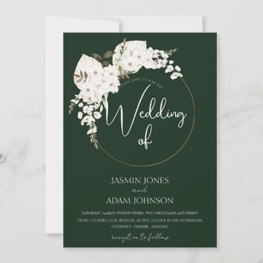 Winter White Floral Green Weihnachtsfeier Hochzeit Einladung (Vorderseite)