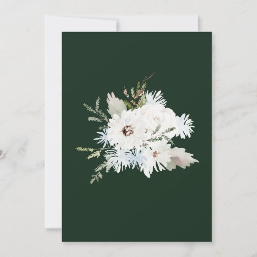 Winter White Floral Green Weihnachtsfeier Hochzeit Einladung (Rückseite)