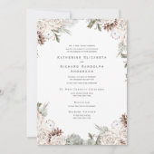Winter White Floral Pine Cone Hochzeit Einladung (Vorderseite)