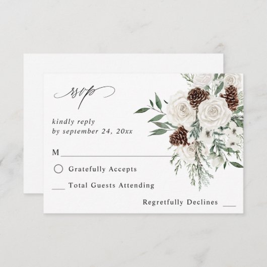 Winter White Floral & Pine no Messe UAWG 2 RSVP Karte (Vorne/Hinten)