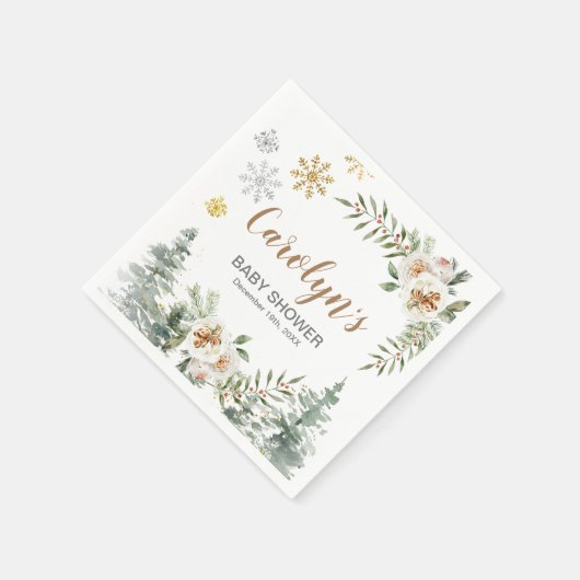 Winter White Floral Pine Tree Paper Napkins Serviette (Ecke)