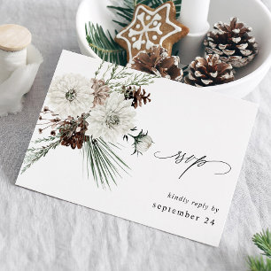 Winter White Floral & Pine w Mahl UAWG RSVP Karte