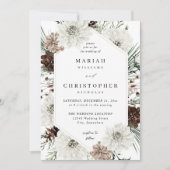 Winter White Floral & Pine Wedding Einladung (Vorderseite)