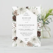 Winter White Floral & Pine Wedding Einladung (Stehend Vorderseite)