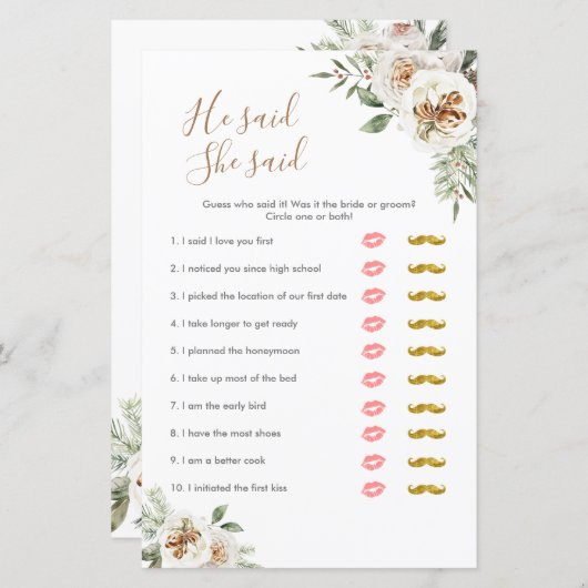 Winter White Floral sagte er sagte, sie habe Games (Vorne/Hinten)