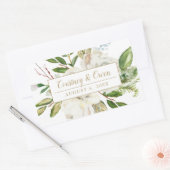 Winter White Floral Wedgram Rechteckiger Aufkleber (Umschlag)