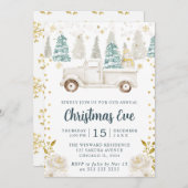 Winter White & Gold Truck Flora Weihnachtsabend Einladung (Vorne/Hinten)