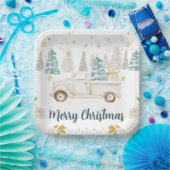 Winter White & Gold Truck Floral Frohe Weihnachten Pappteller (Party)