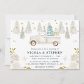 Winter White & Gold Truck Floral Wedding Einladung (Vorderseite)
