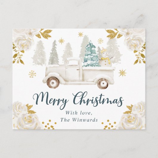 Winter White & Gold Truck Floral Weihnachten (Vorderseite)