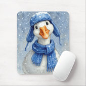 Winter White Goose With Blue Scarf Mousepad (Mit Mouse)